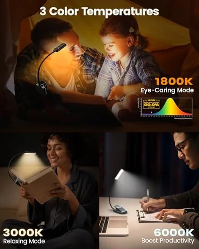 Leselampe Hals mit 3 Farben und 6 Helliggkeitsstufen für Lesen Stricken Camping Reparieren & 13 LEDs Ansicht