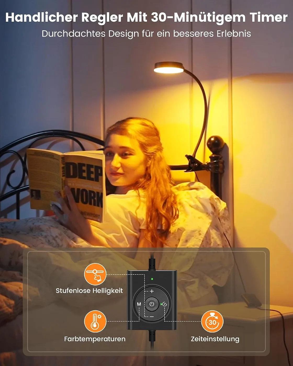 5W Leselampe – 36 LED Leselampe Bett Ansicht
