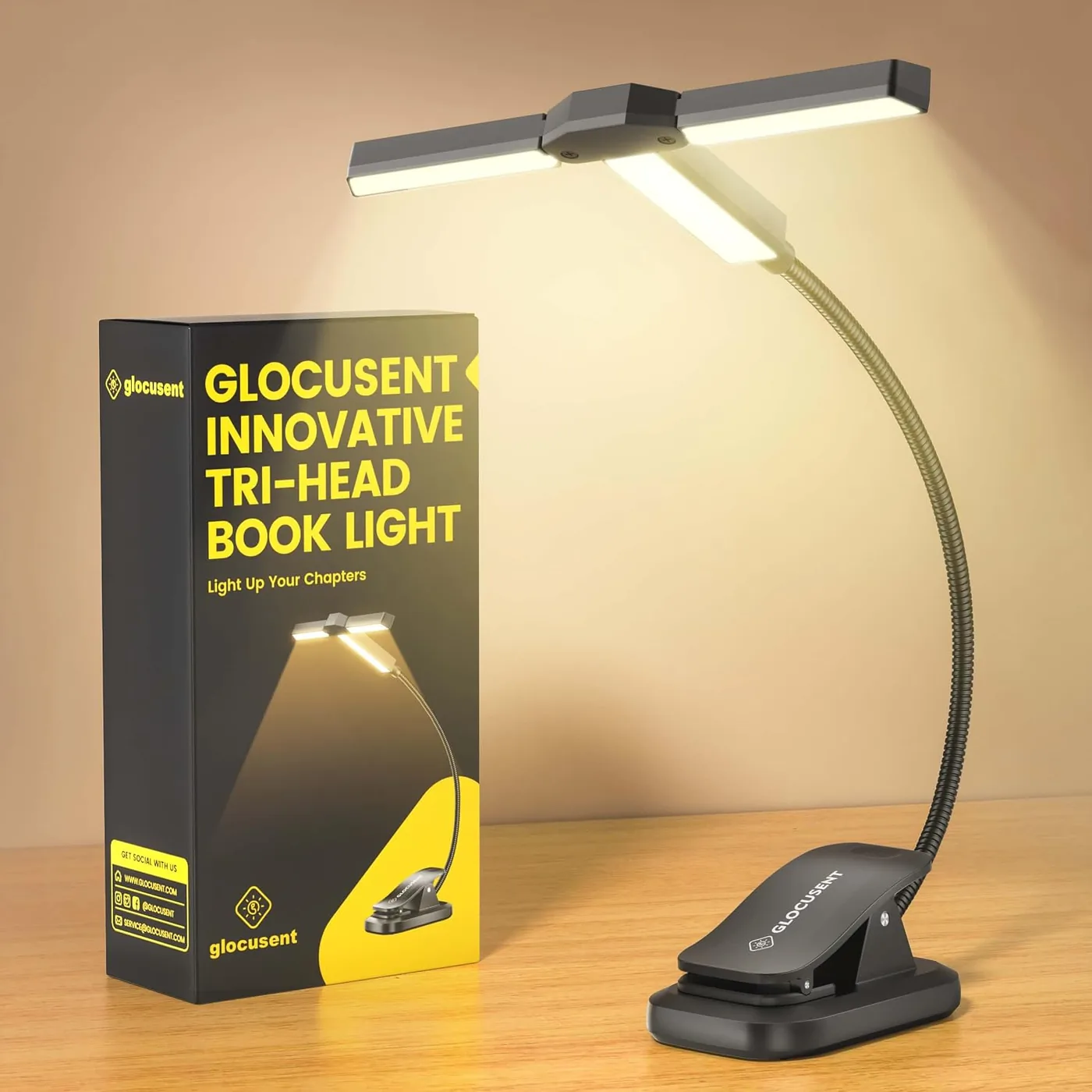 Innovative Tri-Head Leselampe Buch Klemme – 3 Farben & 5 Helligkeitsstufen