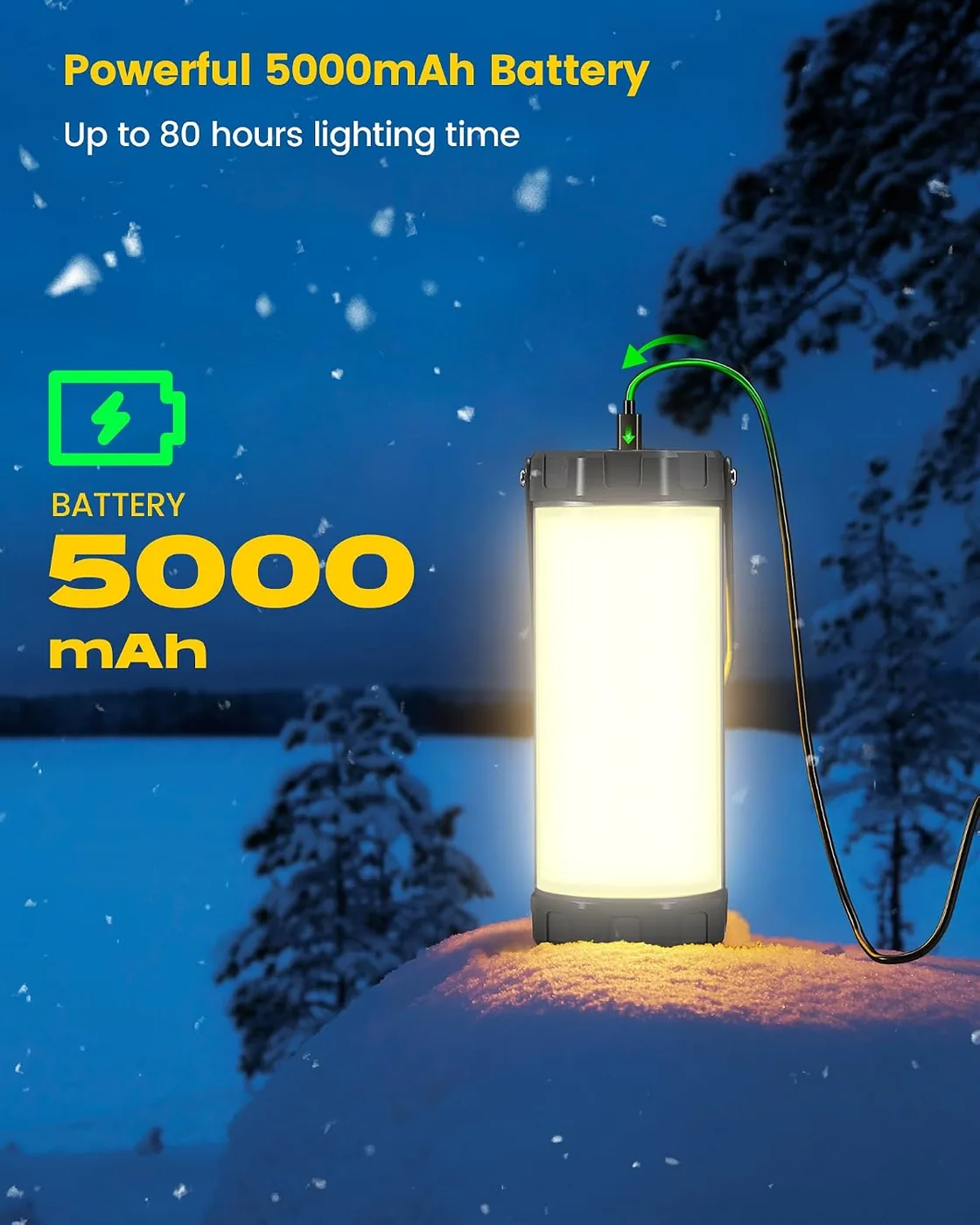 Campinglampe & Zeltlampe: Kompakte 1200lm Camping Licht mit Gummi-Schutzecken & Schlüsselband Ansicht