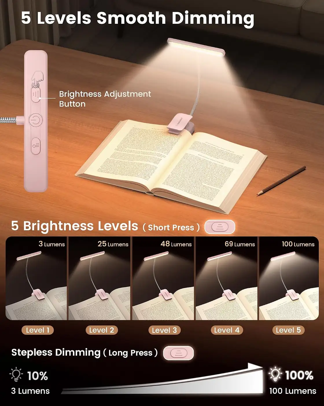 Leselampe Buch Klemme 26 LEDs – Buchlampe mit Größere Lichtquelle Ansicht