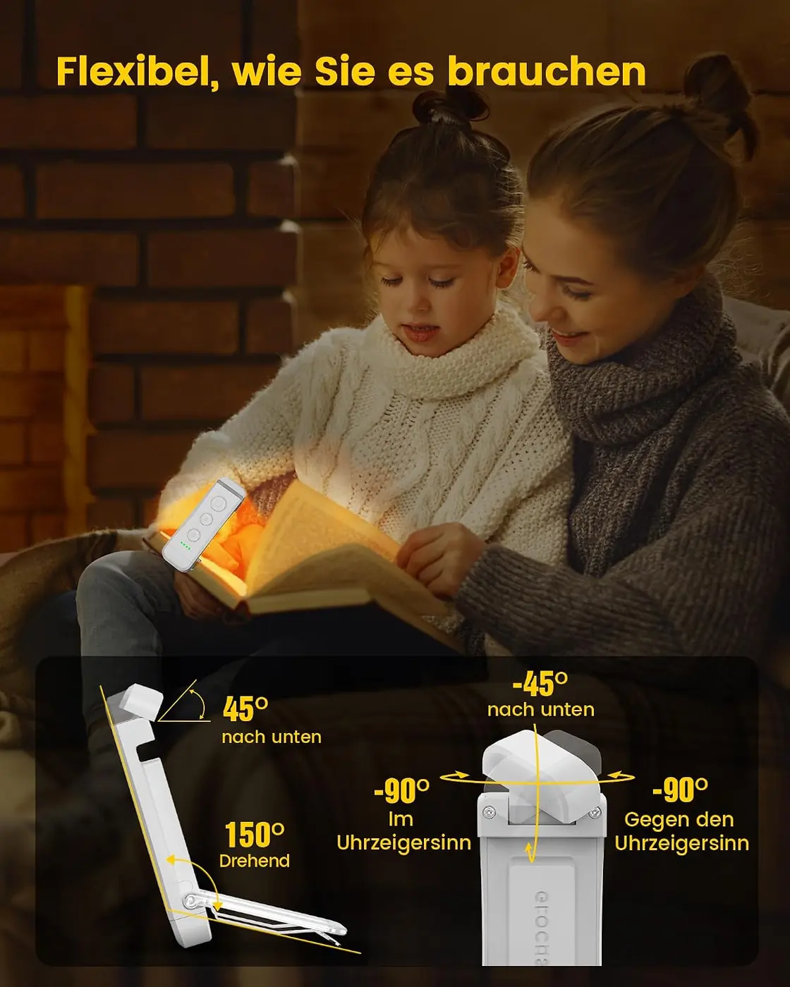 Leselampe Buch Klemme mit 3 Farben & 5 Helligkeiten 80 Stunden Dauer & 10 LEDs Buchlampe mit 3 Farbe Ansicht