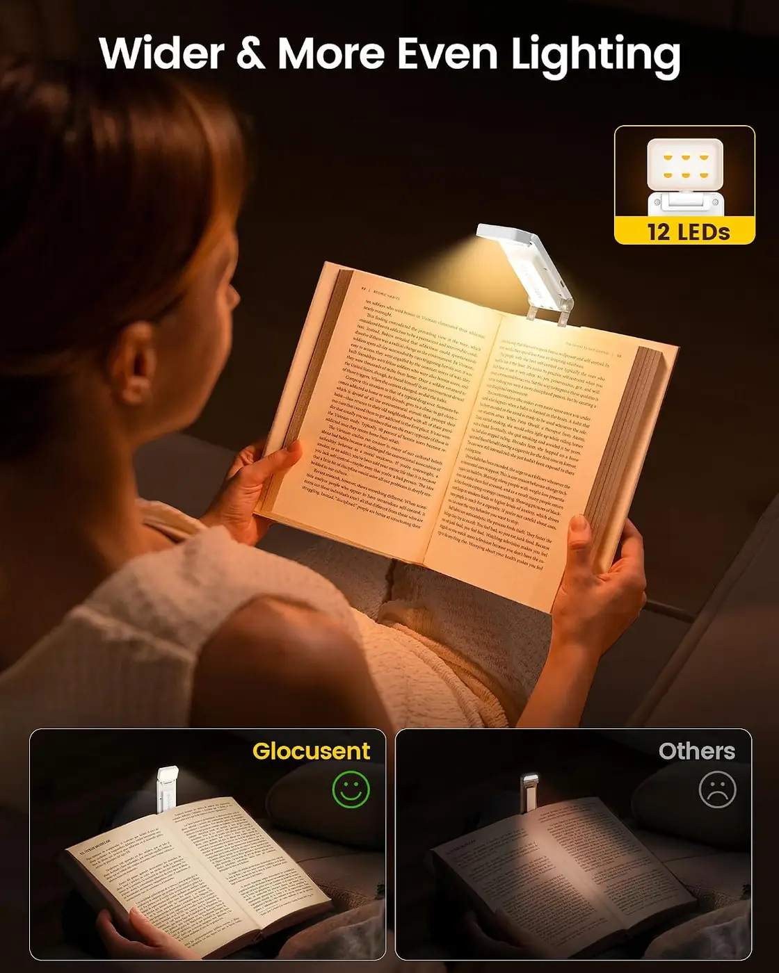 Augenschonende Leselampe Buch Klemme & Leselampe12 LED mit 100h Betriebsdauer perfekt für Kinder Ansicht