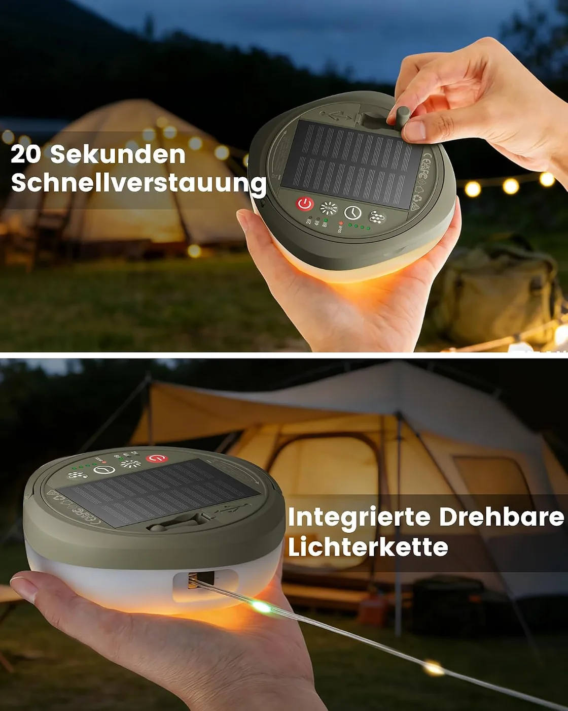 Camping Lichterkette Aufrollbar 10M 130 LED Ansicht