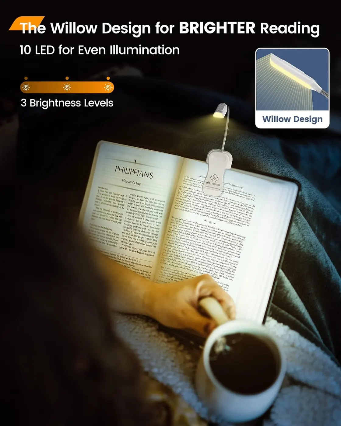 10 LEDs Leselampe Buch Klemme mit 3 Farben und 3 Helligkeiten & 20 LEDs Buchlampe 5 Farbtemperatur M Ansicht