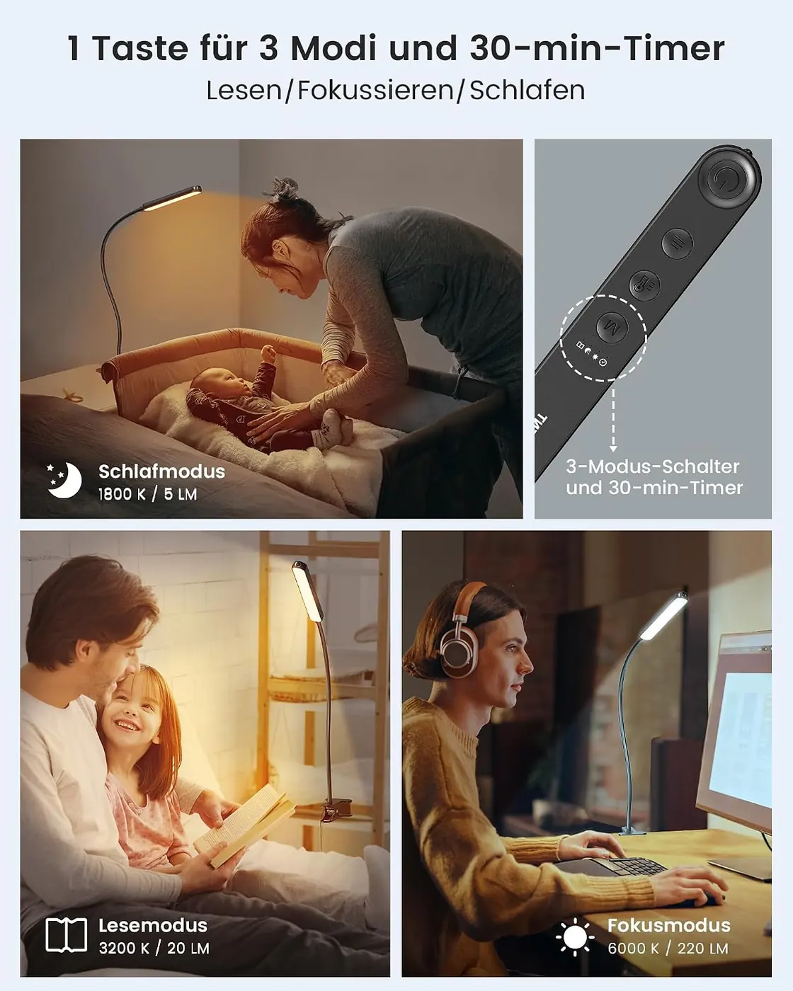 38 LED Klemmleuchte Bett – Augenfreundliche Klemmlampe für Kinder Ansicht