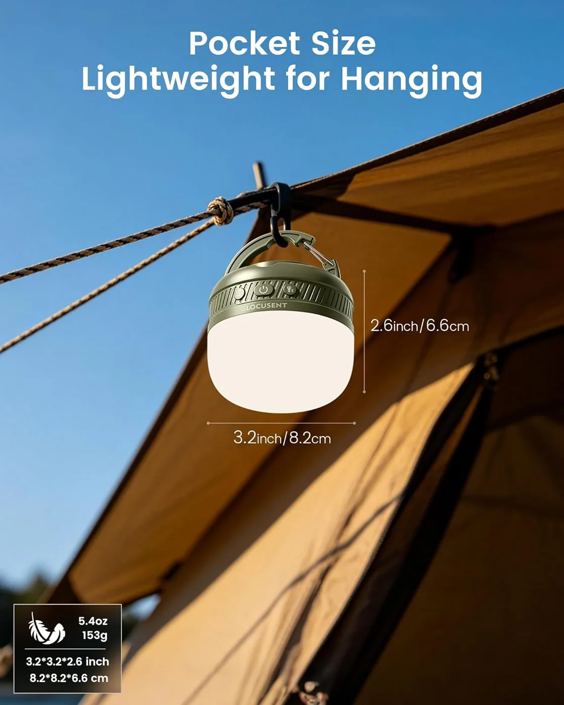 Camping Lampe Aufladbar – Taschenformat Camping Licht 5000mAh SOS Ansicht