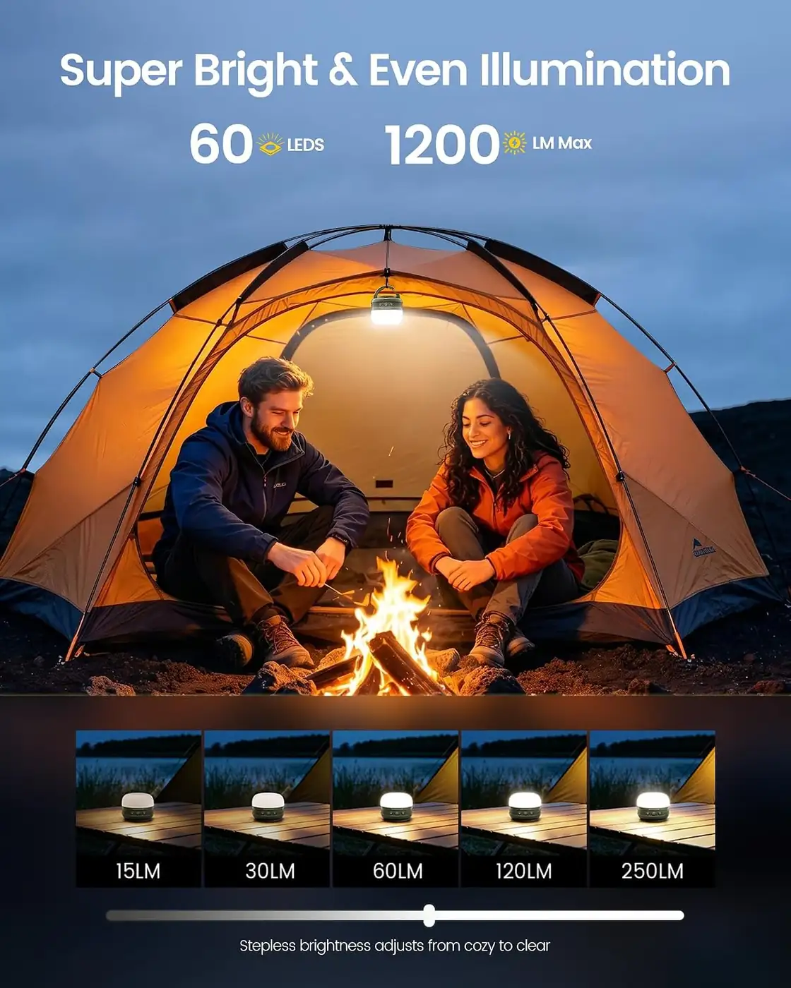 Camping Lampe Aufladbar – Taschenformat Camping Licht 5000mAh SOS Ansicht