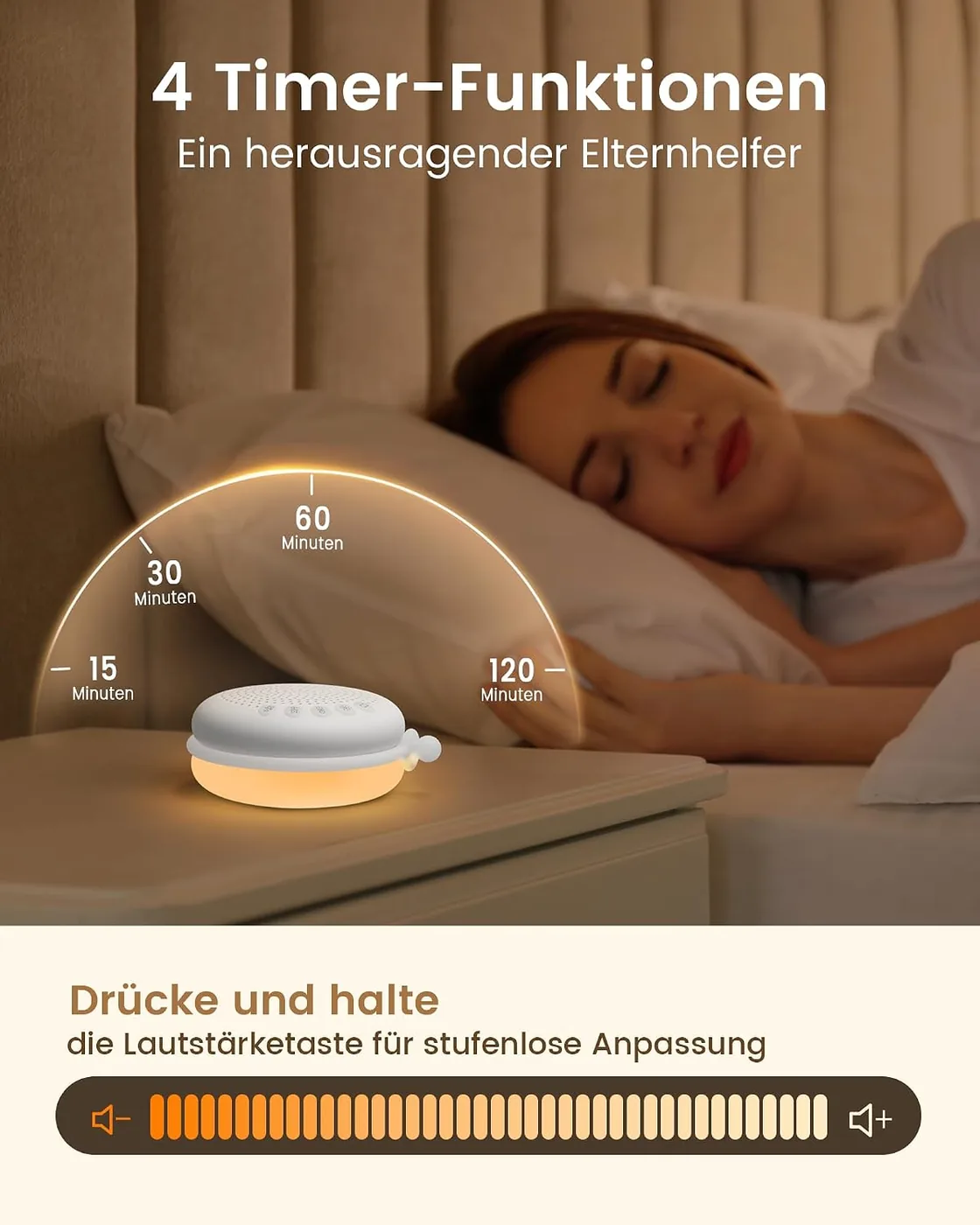 White Noise Machine Baby mit Nachtlicht Dimmbar – 34 Klänge Weißes Rauschen Baby Tragbar Ansicht