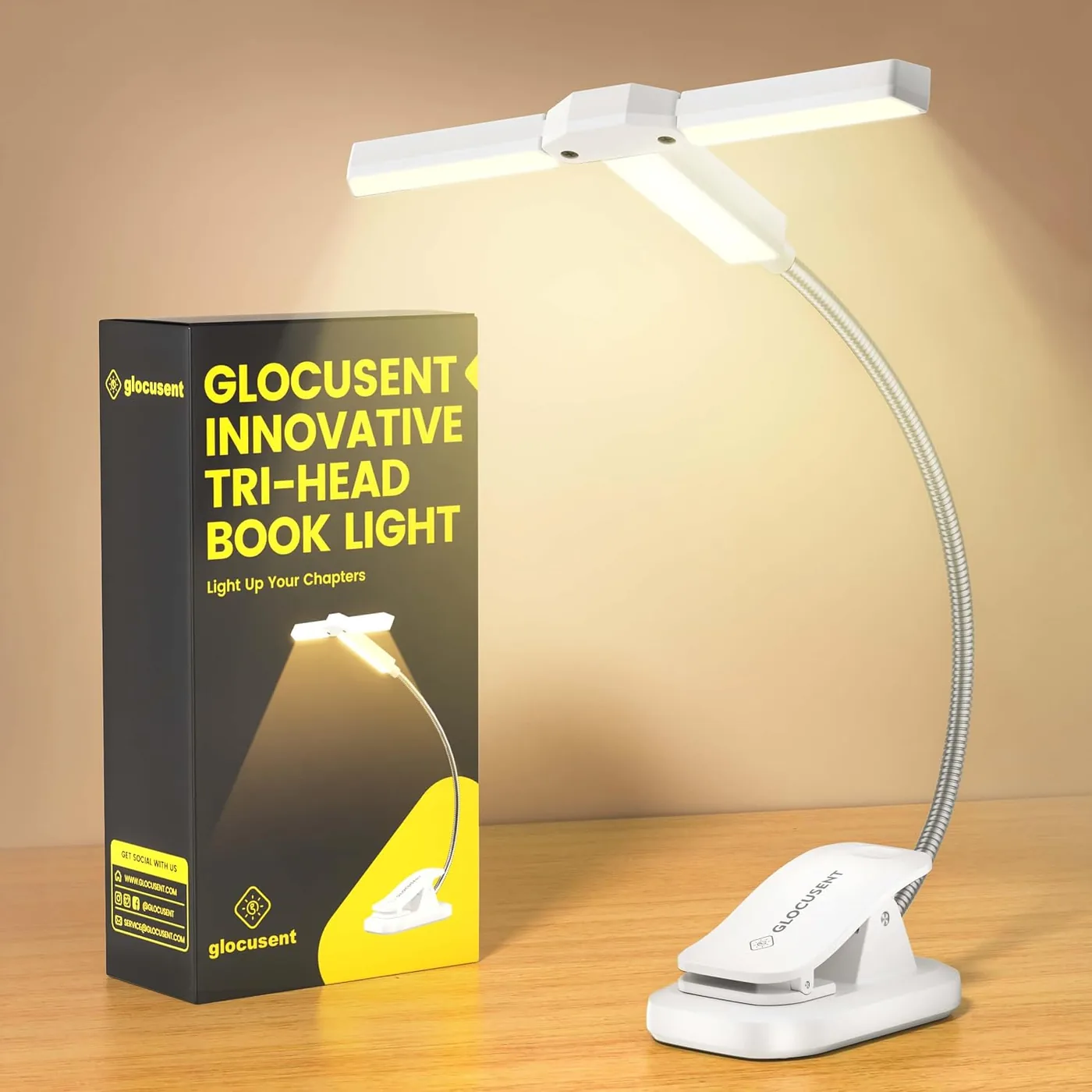 Innovative Tri-Head Leselampe Buch Klemme – 3 Farben & 5 Helligkeitsstufen