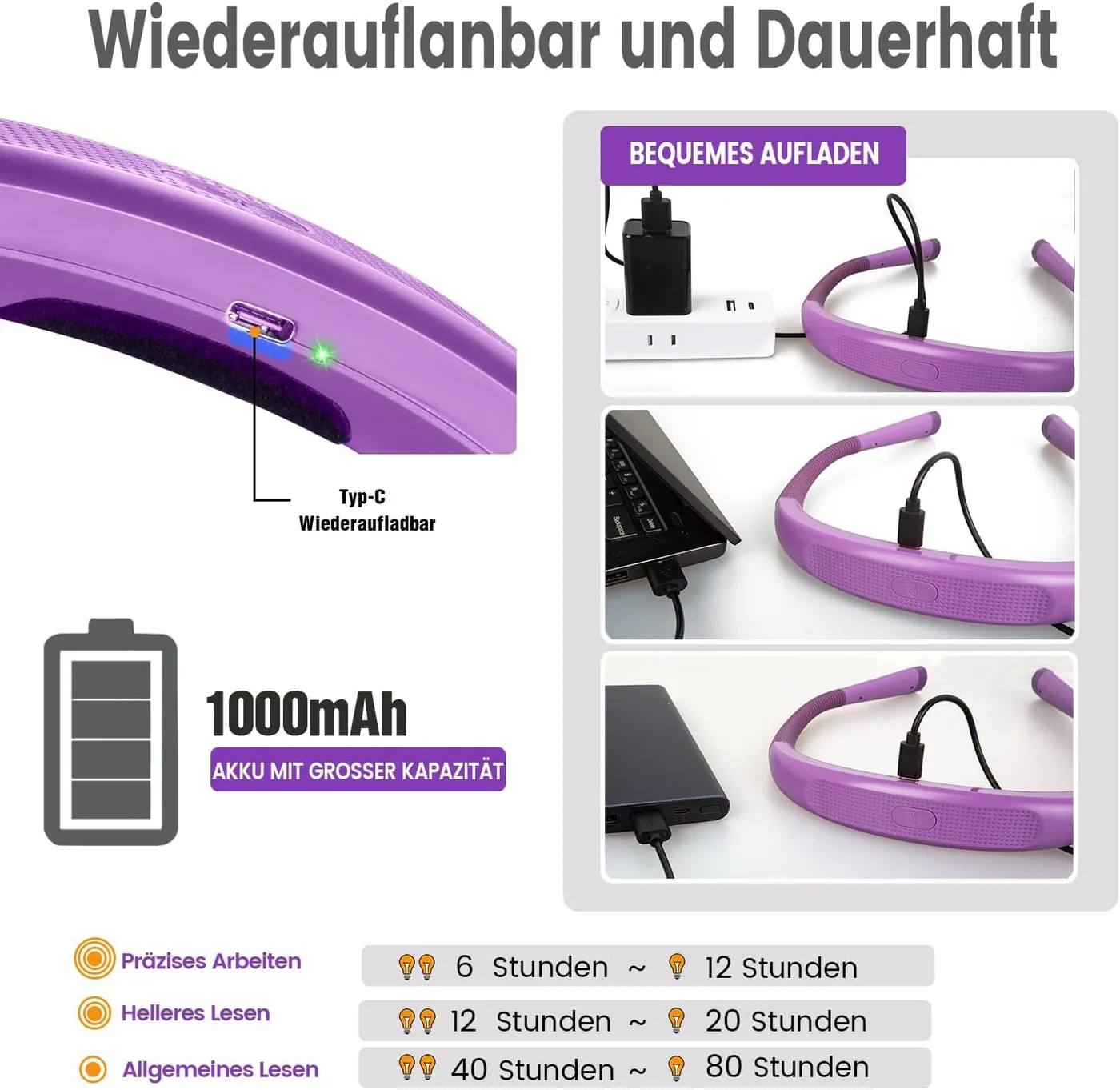 Leselampe Hals – Leselampe Buch mit 3 Farben & 6 Helligkeitsstufen Ansicht