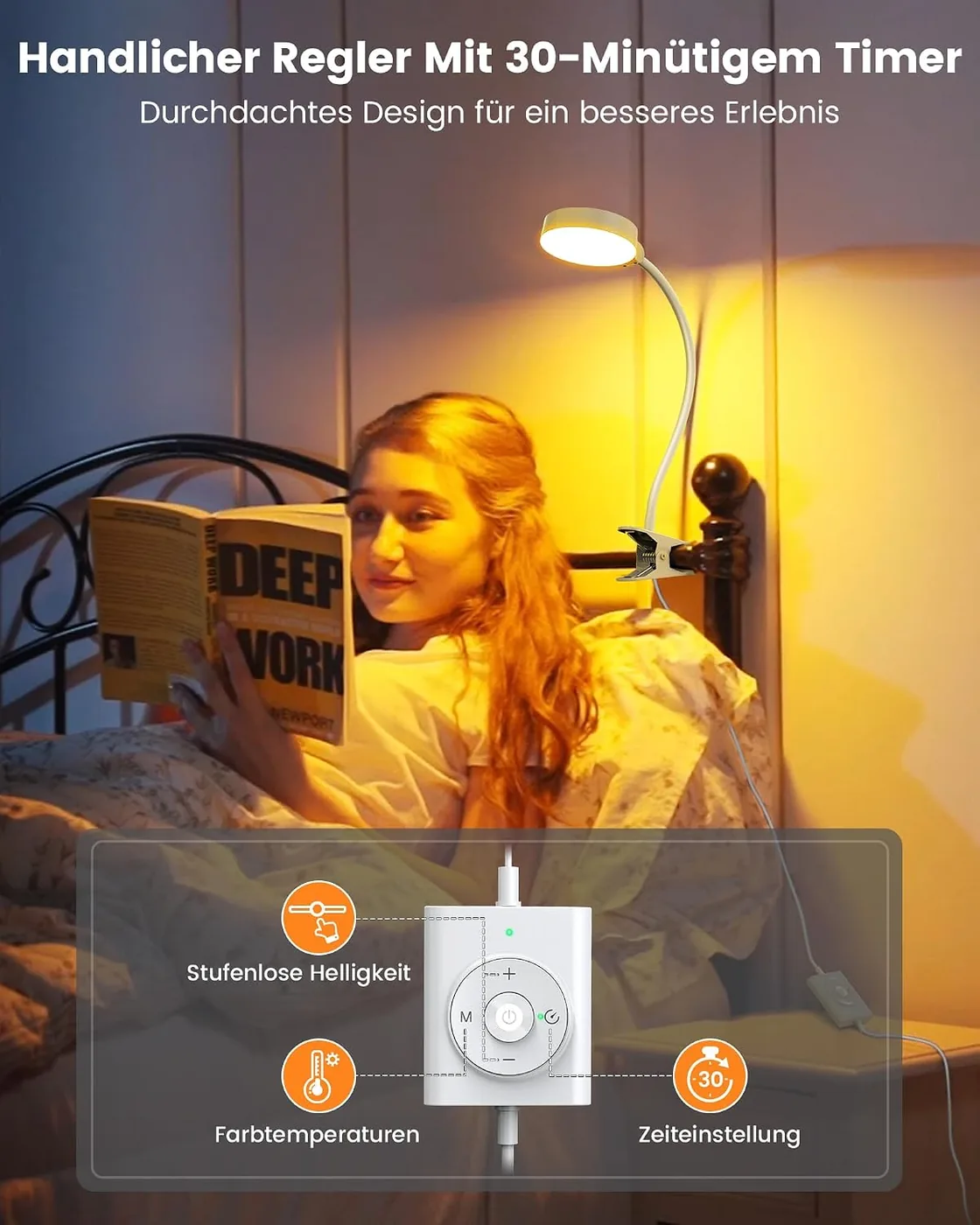 5W Leselampe Bett 36 LED mit USB-Ladegerät Ansicht