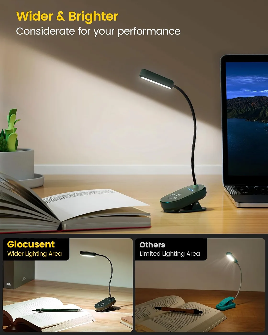 Mini Wiederaufladbare Buchlampe mit Klemme zum Lesen im Bett Ansicht