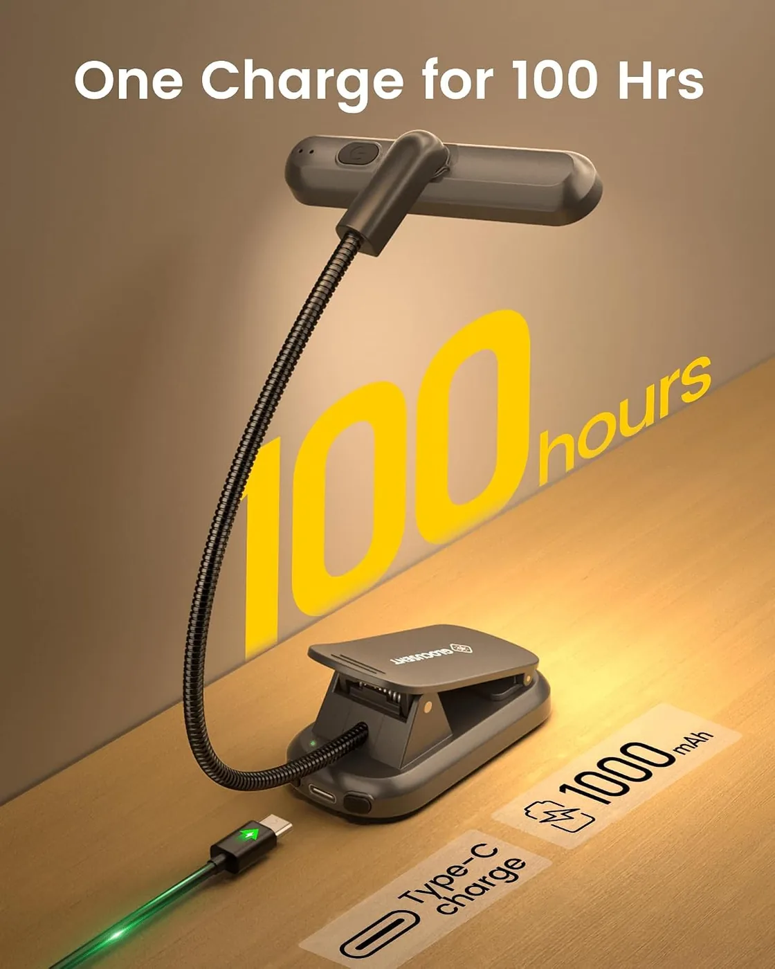 Drehbare Leselampe Buch Klemme – 22 LEDs Zweireihig mit Timer Ansicht