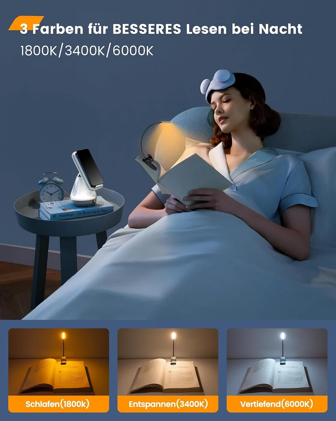 Leselampe Buch Klemme – Wiederaufladbare Buchlampe mit 10 LEDs Ansicht