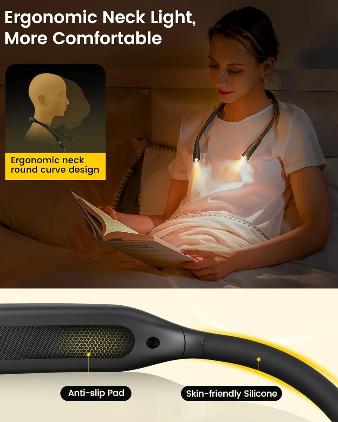 Leselampe Hals mit 3 Farben und 6 Helliggkeitsstufen & Nackenlampe mit 100 Stunden Ansicht
