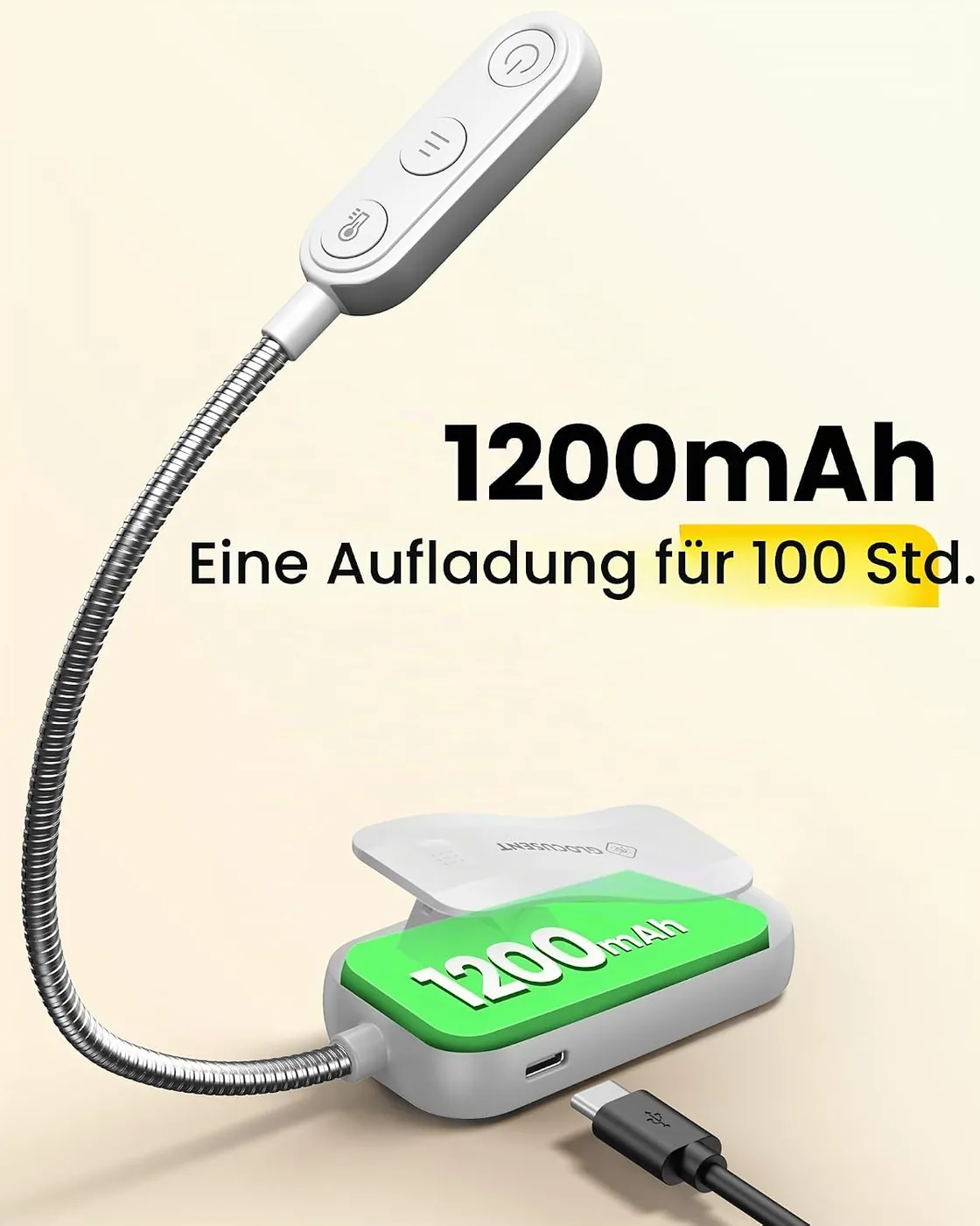 Leselampe Buch Klemme mit 20 LEDs – USB Wiederaufladbare Buchlampe Ansicht