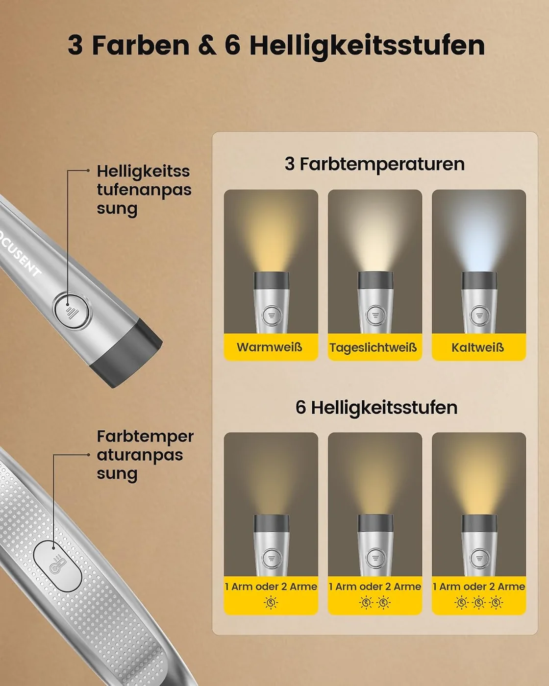Leselampe Hals – Leselampe Buch mit 3 Farben & 6 Helliggkeitsstufen Ansicht
