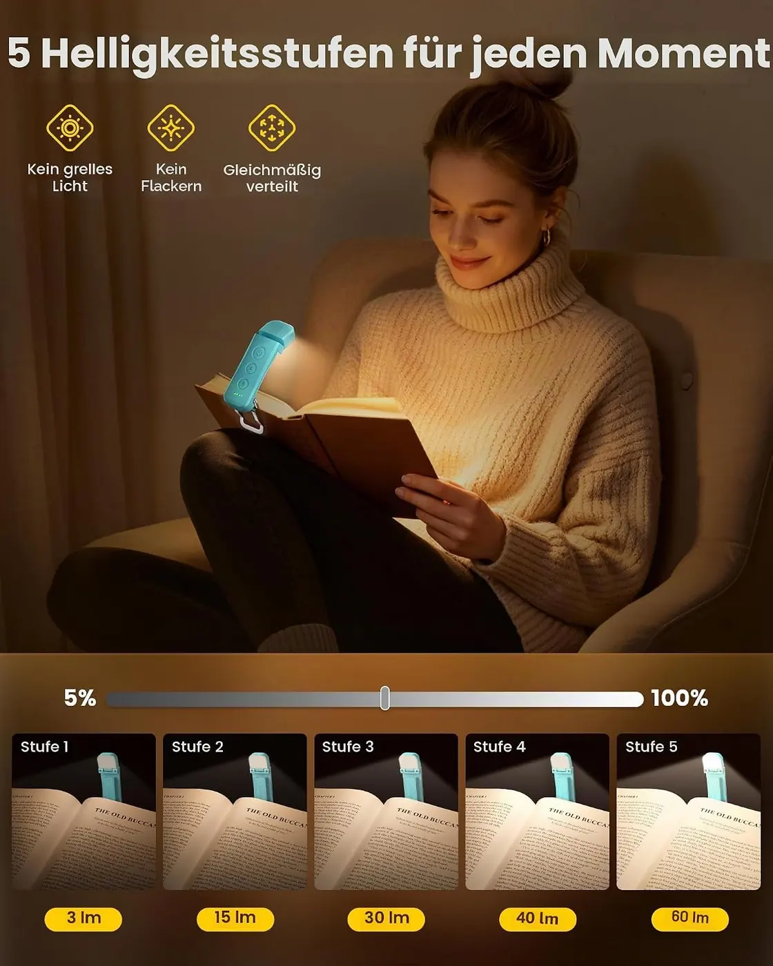 Verbesserte 12 LED Leselampe Buch Klemme Ansicht