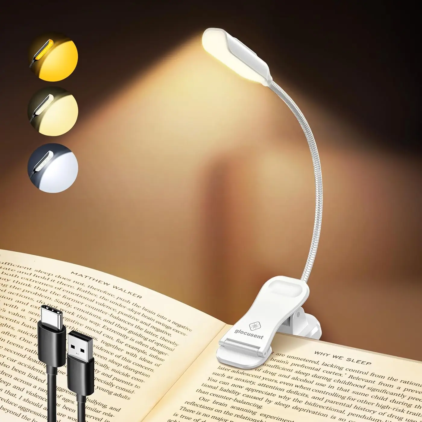 10 LEDs Leselampe Buch Klemme mit 3 Farben und 3 Helligkeiten & 20 LEDs Buchlampe 5 Farbtemperatur M Ansicht