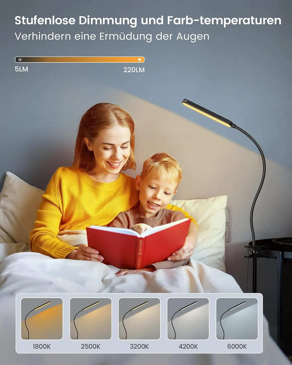 38 LED Klemmleuchte Bett – Augenfreundliche Klemmlampe für Kinder Ansicht