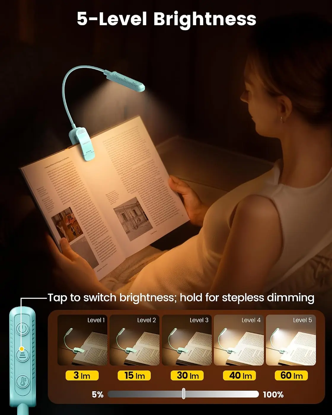 Leselampe Buch Klemme mit 13 LEDs – 70g Leselicht Ansicht