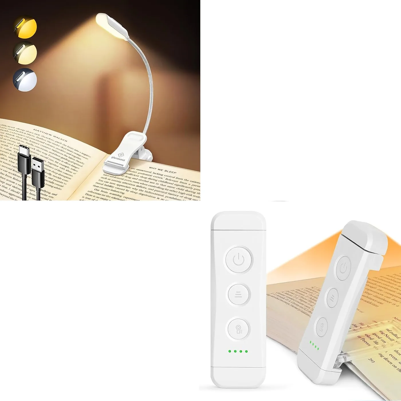 Leselampe Buch Klemme mit 3 Farben & 5 Helligkeiten 80 Stunden Dauer & 10 LEDs Buchlampe mit 3 Farbe