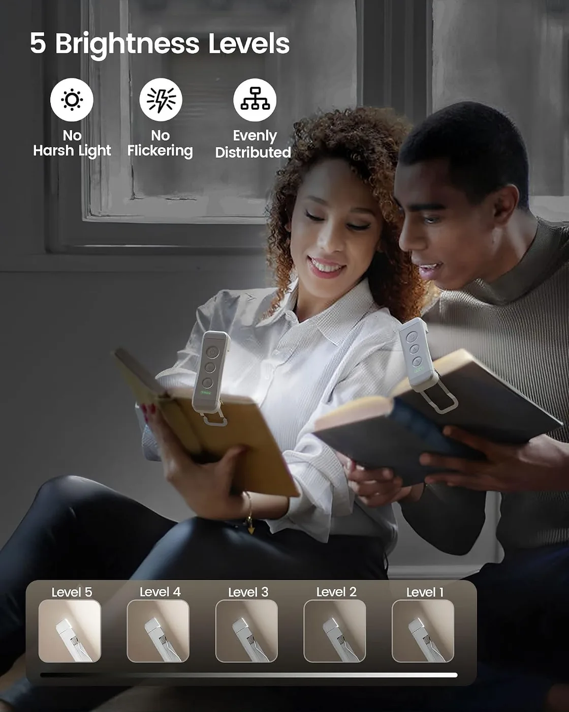 2er Set Leselampe Buch Klemme – Wiederaufladbare USB Leselicht im Bett Ansicht