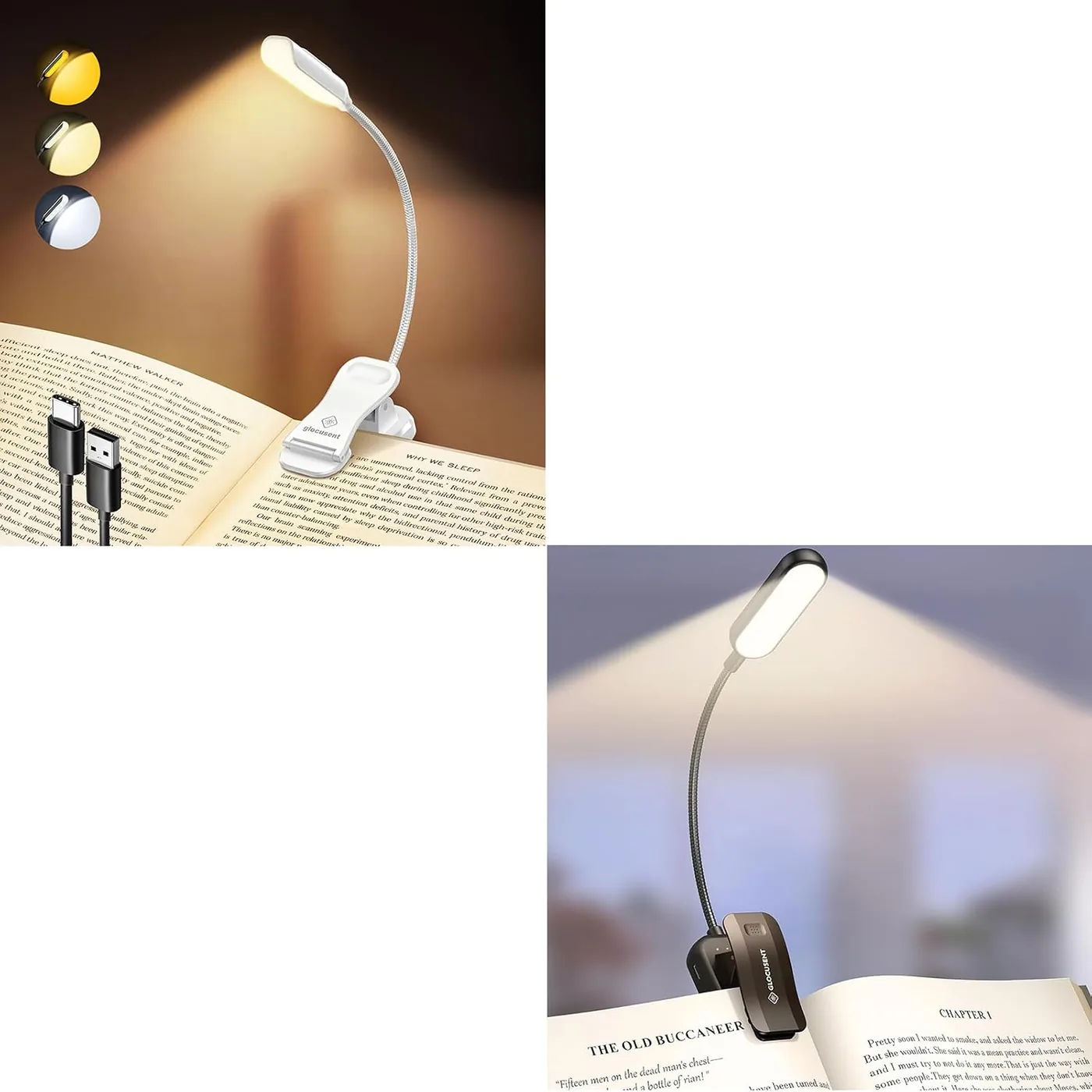 10 LEDs Leselampe Buch Klemme mit 3 Farben und 3 Helligkeiten & 20 LEDs Buchlampe 5 Farbtemperatur M