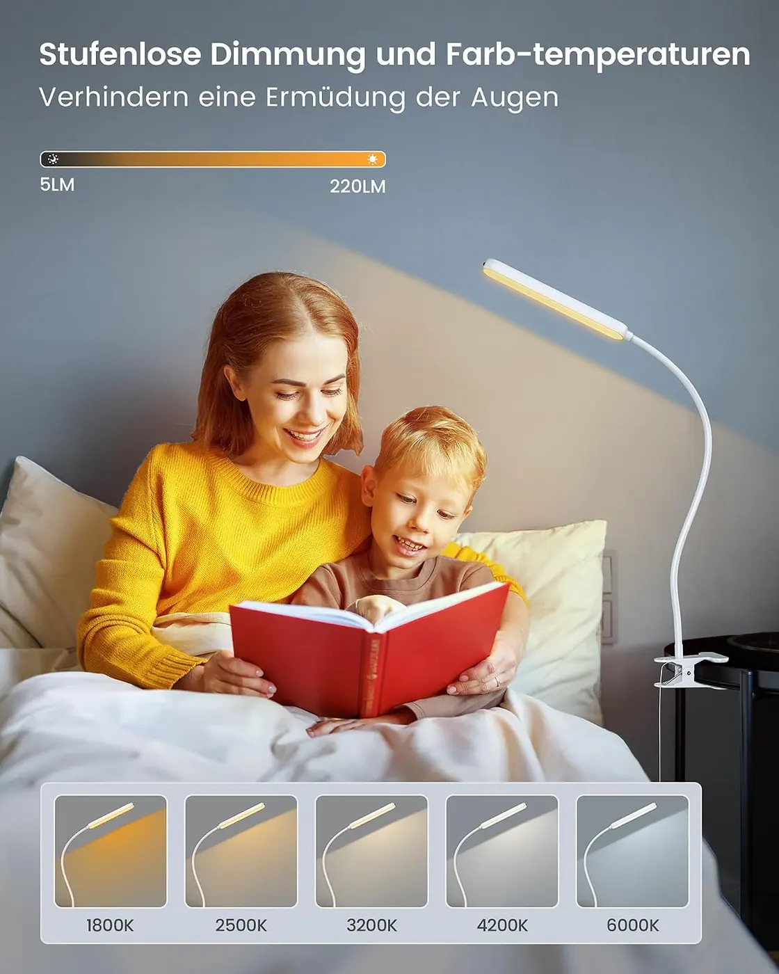 38 LED Klemmleuchte – Augenschonende Klemmbar Schreibtischlampe Kinder Ansicht