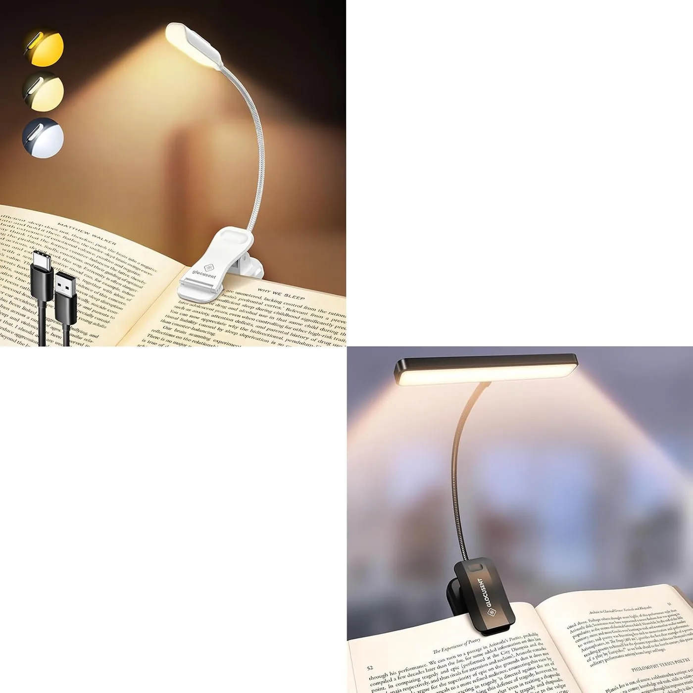 10 LEDs Buchlampe 3 Farben und 3 Helligkeiten & 26 LEDs Leselampe Buch Klemme mit 5 Farbtemperatur &
