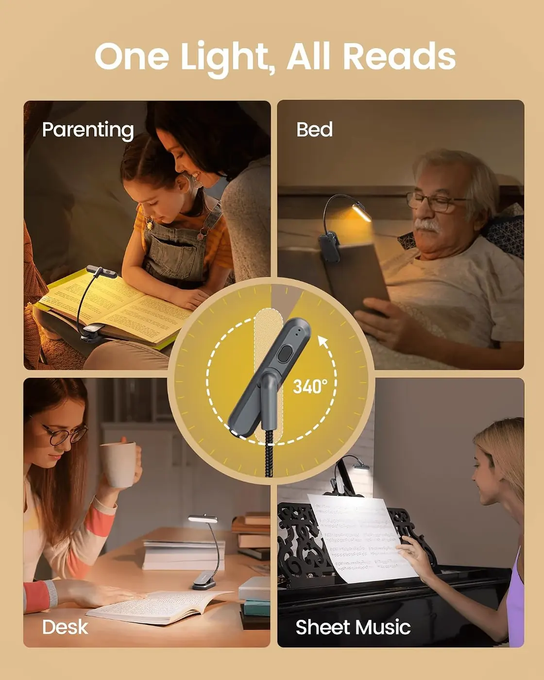 Drehbare Leselampe Buch Klemme – 22 LEDs Zweireihig mit Timer Ansicht