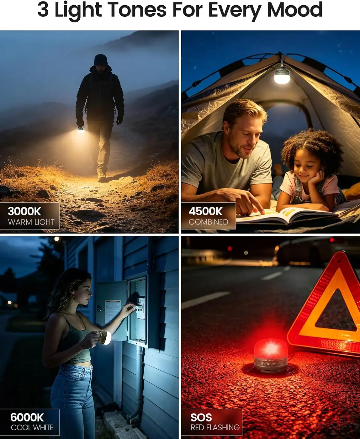 Camping Lampe Aufladbar – Taschenformat Camping Licht 5000mAh SOS Ansicht
