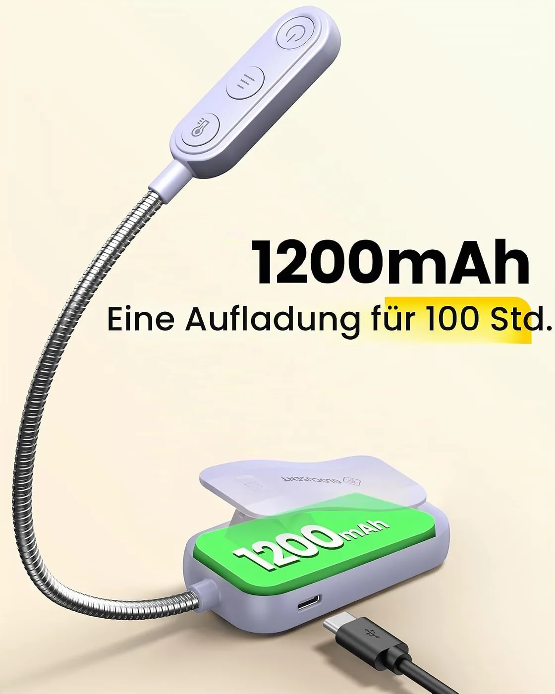 Leselampe Buch Klemme 20 LEDs – USB Wiederaufladbare Buchlampe Ansicht