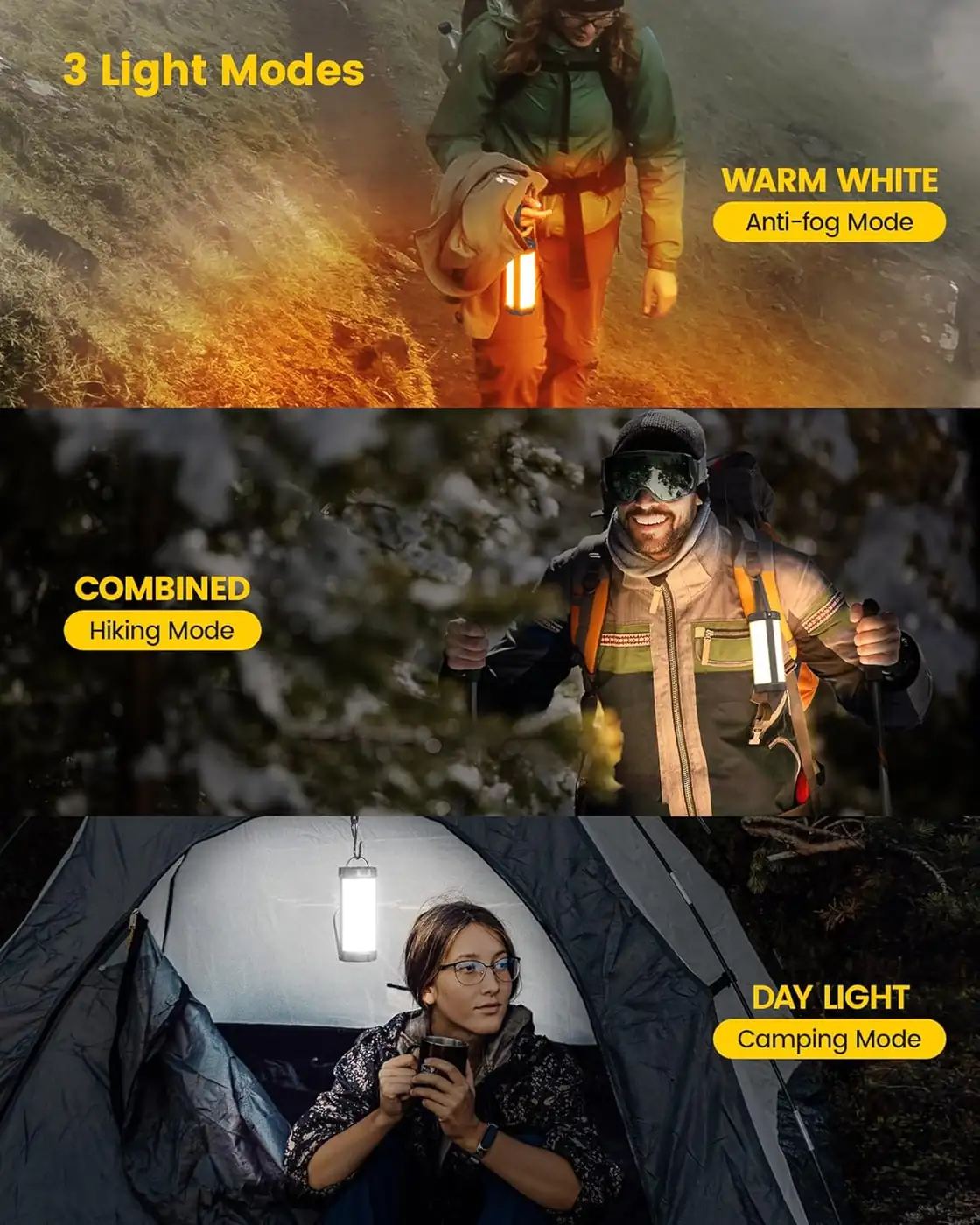 Campinglampe & Zeltlampe: Kompakte 1200lm Camping Licht mit Gummi-Schutzecken & Schlüsselband Ansicht