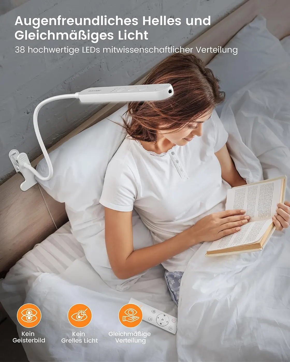 38 LED Klemmleuchte – Augenschonende Klemmbar Schreibtischlampe Kinder Ansicht