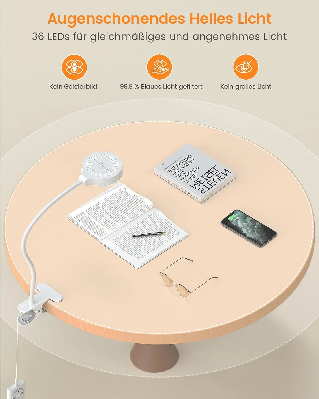5W Leselampe Bett 36 LED mit USB-Ladegerät Ansicht