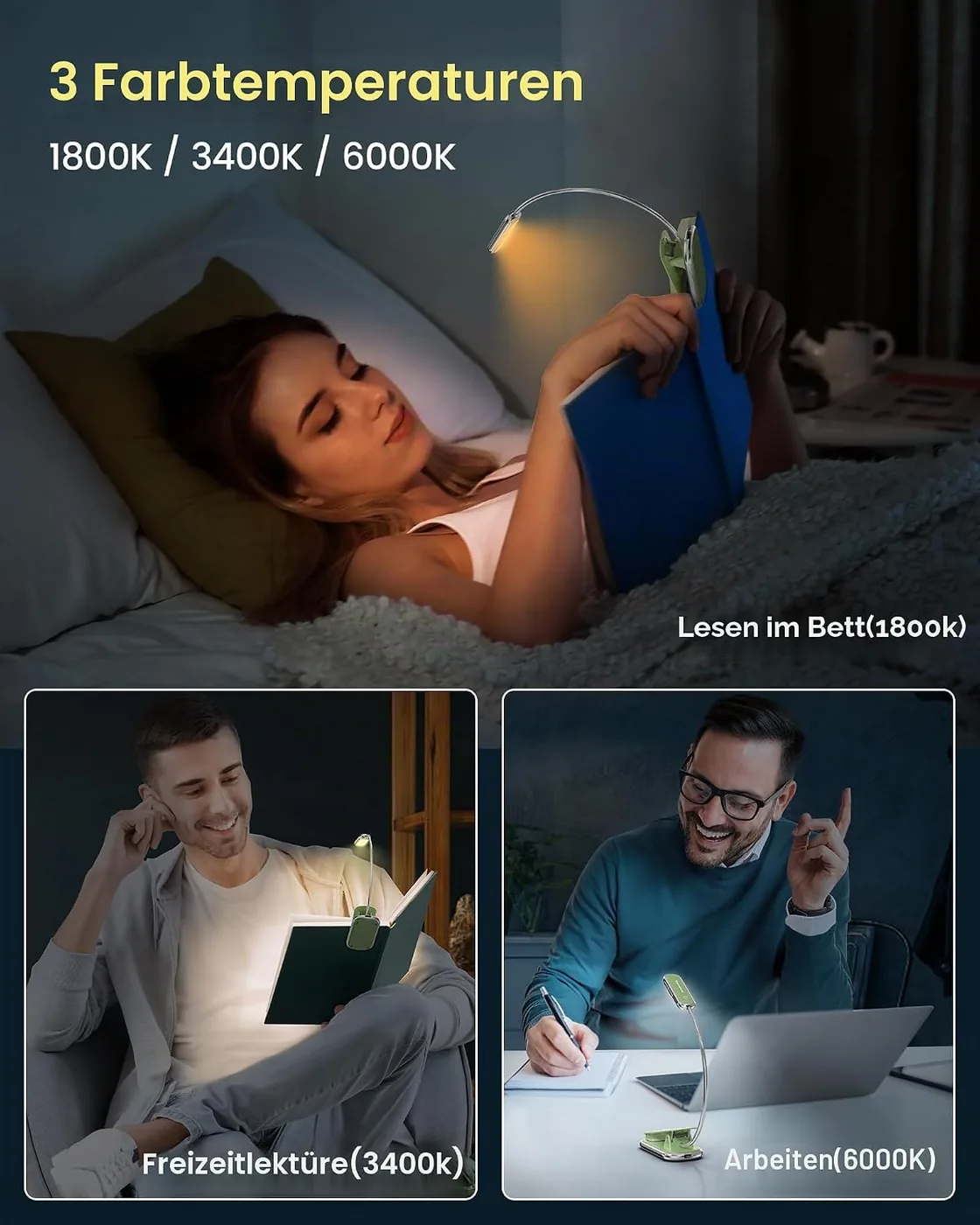 Posh Premium Leselampe Buch Klemme mit Timer Ansicht