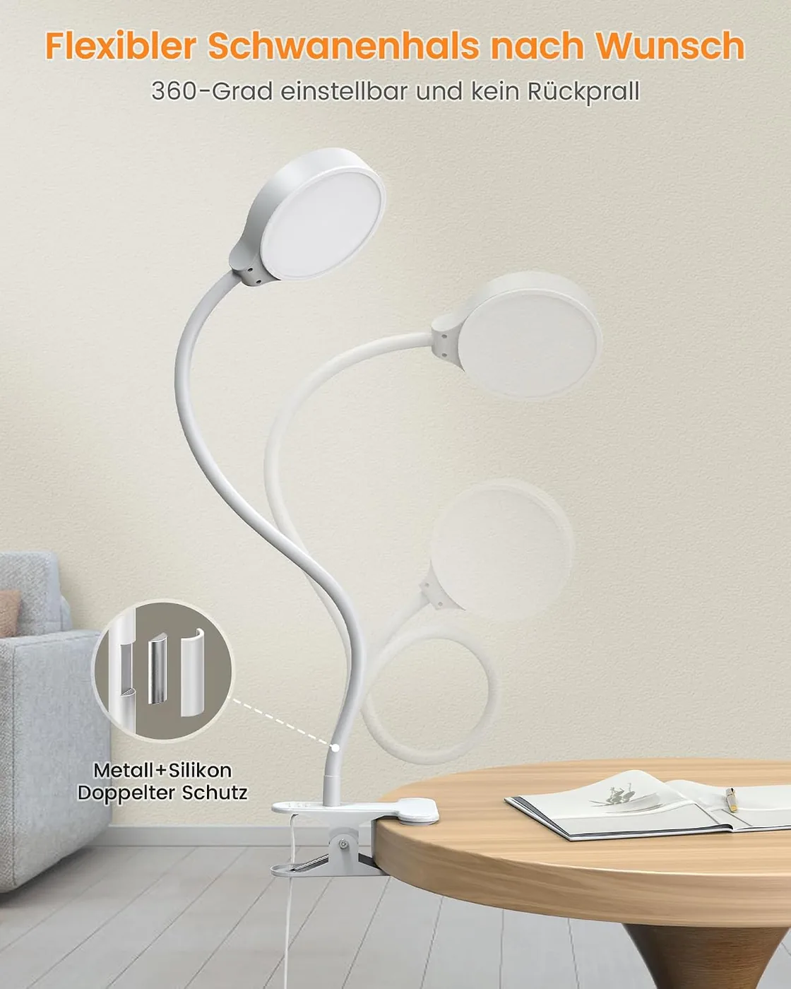 5W Leselampe Bett 36 LED mit USB-Ladegerät Ansicht