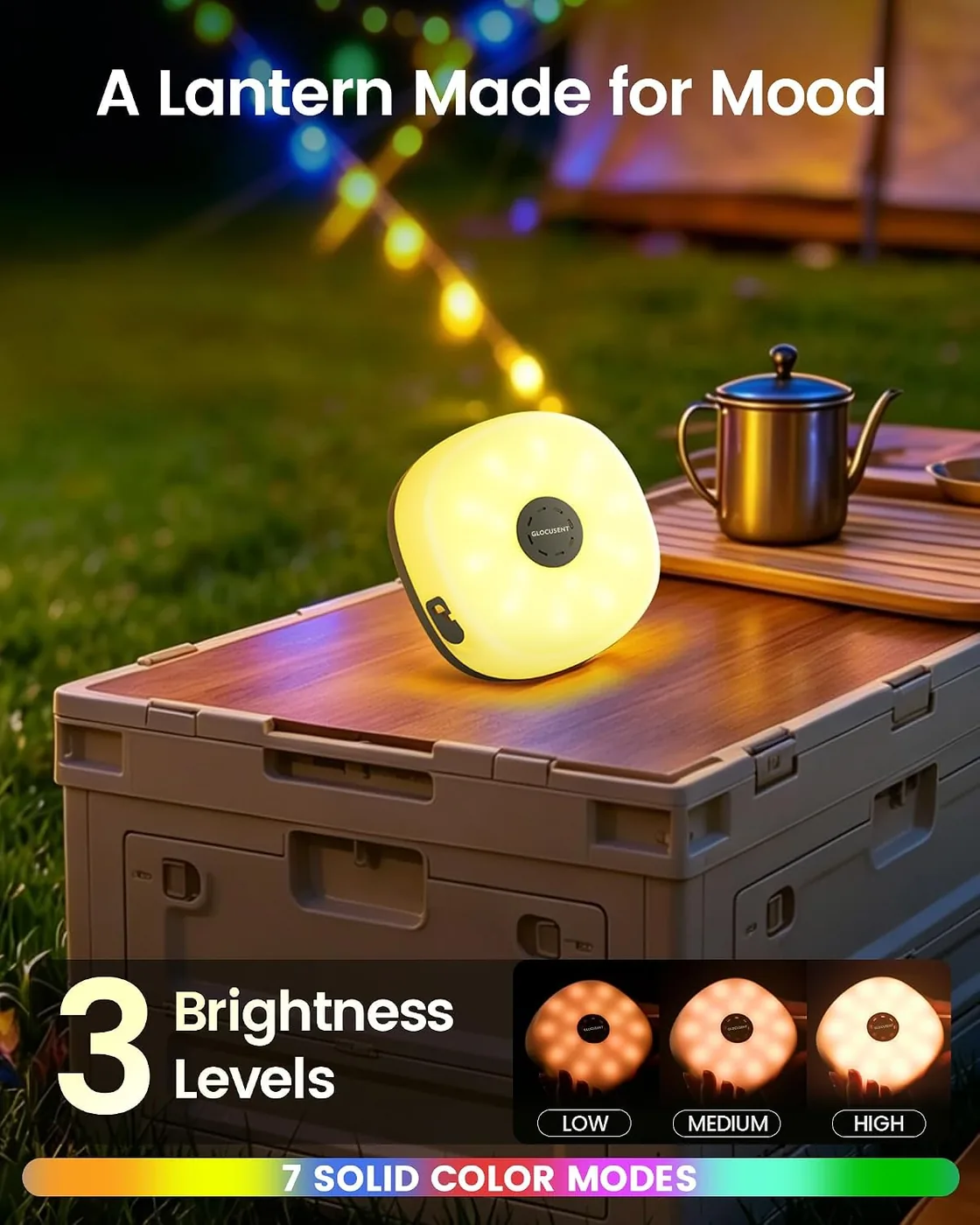Campinglampe Aufladbar mit 10m Camping Lichterkette Aufrollbar Ansicht