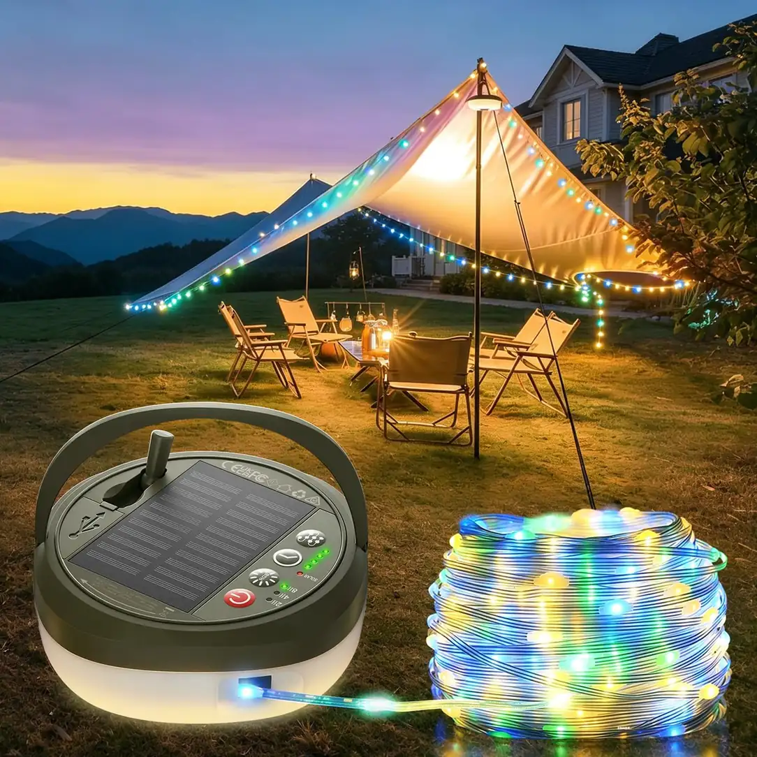 Campinglampe Aufladbar mit 10m Camping Lichterkette Aufrollbar