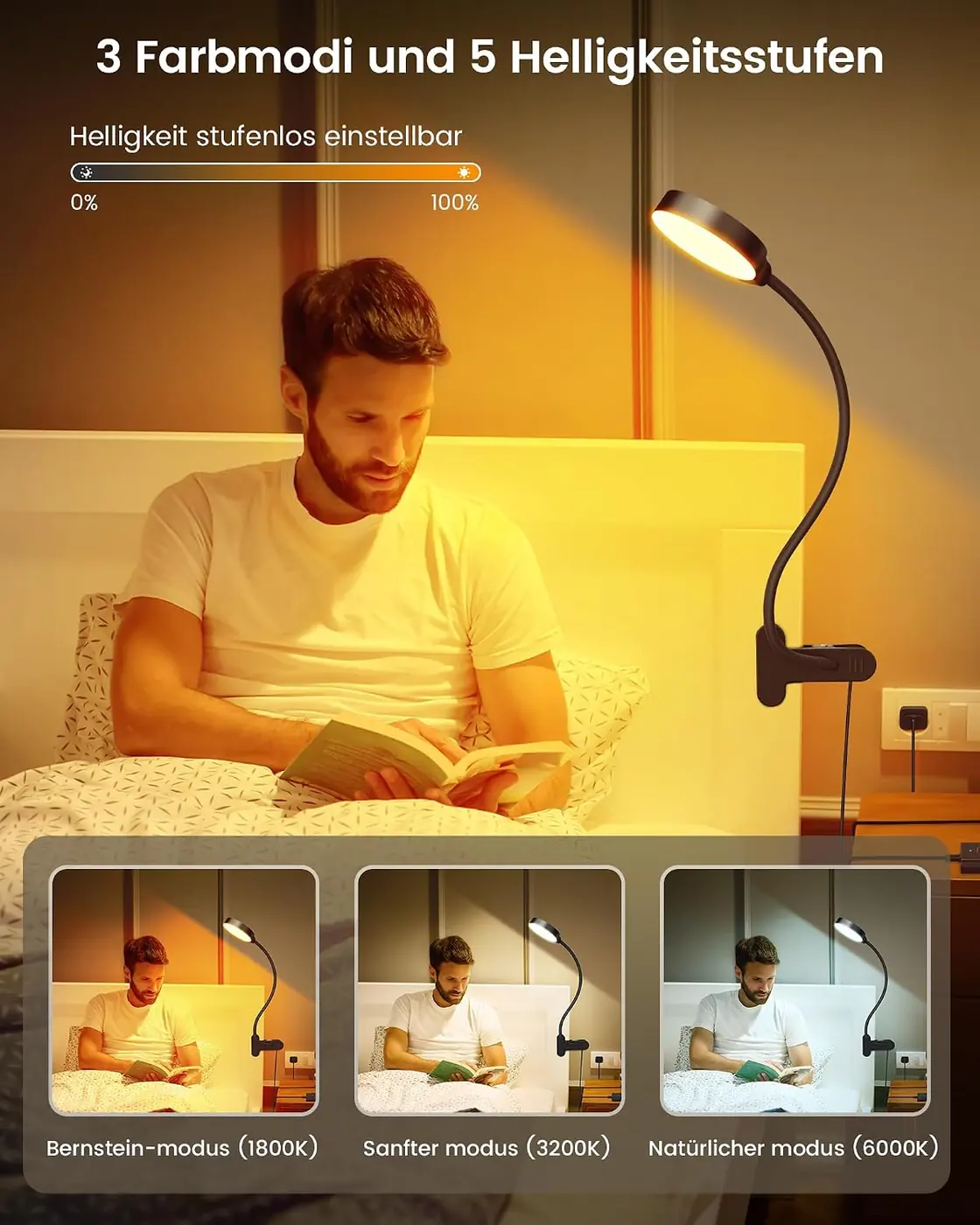 5W Leselampe – 36 LED Leselampe Bett Ansicht