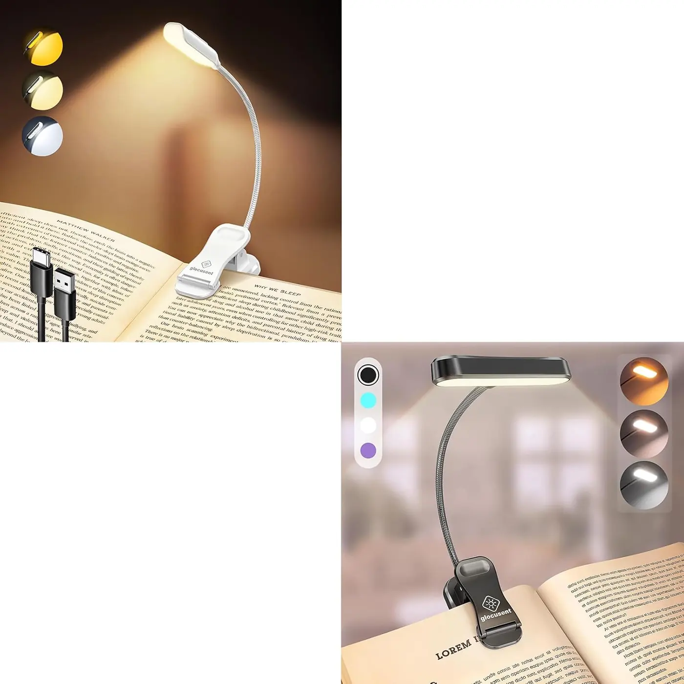 Leselampe Buch Klemme – Wiederaufladbare Buchlampe mit 10 LEDs & Leselampe Buch Klemme